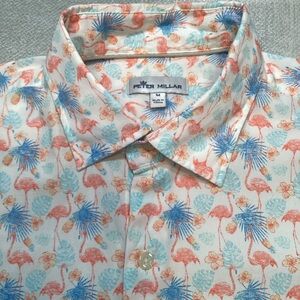 Peter Millar Men's Flamingo Print Shirt - Blue and Coral